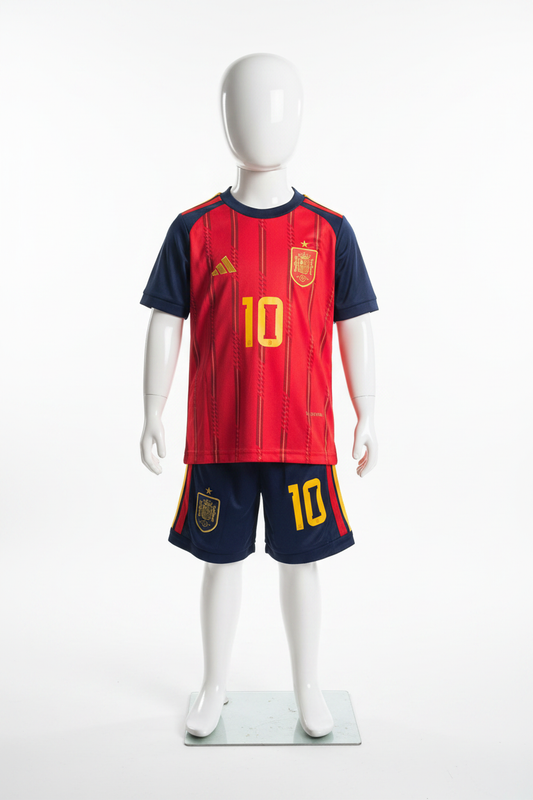Spanje rood thuis kit voorkant op witte kinderpop